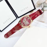 Gucci G Timeless Quartz Red Dial Red Leather Strap Watch For Women - YA1264054 Authentic Buy Shop Now