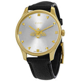 Gucci G Timeless Quartz Silver Dial Black Leather Strap Watch For Women - YA1265023 Authentic Buy Shop Now