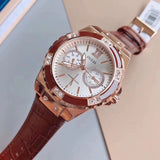 Guess Limelight Analog White Dial Brown Leather Strap Watch For Women - W0775l14 Authentic Buy Shop Now