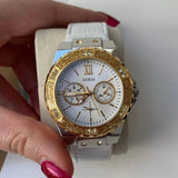 Guess Limelight Quartz Silver Dial White Leather Strap Watch For Women - W0775l8 Authentic Buy Shop Now