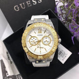 Guess Limelight Quartz Silver Dial White Leather Strap Watch For Women - W0775l8 Authentic Buy Shop Now