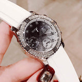 Guess Confetti Crystal Black Dial White Silicone Strap Watch For Women - W1098L1 Authentic Buy Shop Now