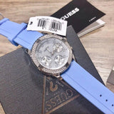 Guess Confetti Crystal Silver Dial Blue Rubber Strap Watch For Women - W1098L3 Authentic Buy Shop Now
