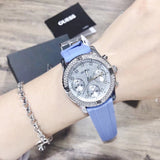 Guess Confetti Crystal Silver Dial Blue Rubber Strap Watch For Women - W1098L3 Authentic Buy Shop Now