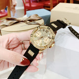 Guess Frontier Diamonds Gold Dial Black Rubber Strap Watch For Women - W1160L1 Authentic Buy Shop Now
