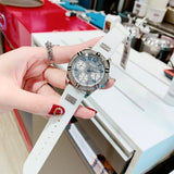 Guess Frontier Diamonds Silver Dial White Rubber Strap Watch For Women - W1160L4 Authentic Buy Shop Now