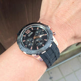 Guess Caliber Chronograph Black Dial Black Rubber Strap Watch for Men - W0864G2 Authentic Buy Shop Now
