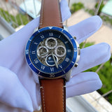 Fossil Grant Sport Automatic Skeleton Blue Dial Brown Leather Strap Watch for Men - ME3140 Authentic Buy Shop Now