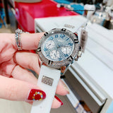 Guess Frontier Diamonds Silver Dial White Rubber Strap Watch For Women - W1160L4 Authentic Buy Shop Now
