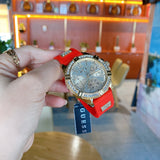 Guess Frontier Diamonds Gold Dial Red Rubber Strap Watch for Women - GW0045L2 Authentic Buy Shop Now