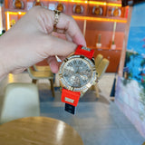 Guess Frontier Diamonds Gold Dial Red Rubber Strap Watch for Women - GW0045L2 Authentic Buy Shop Now