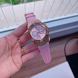 Guess Rose Gold Dial with Diamonds Pink Rubber Strap Watch For Women - W1053L3 Authentic Buy Shop Now