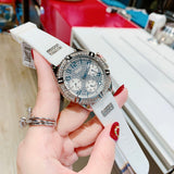 Guess Frontier Diamonds Silver Dial White Rubber Strap Watch For Women - W1160L4 Authentic Buy Shop Now