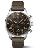 IWC Pilot's Watch Chronograph Black Dial Olive Green Calfskin Strap Watch for Men - IW377730 Authentic Buy Shop Now