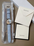 Gucci G Timeless Automatic Mother of Pearl Dial Blue Leather Strap Watch For Women - YA1264113 Authentic Buy Shop Now