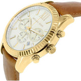 Michael Kors Lexington Chronograph Gold Dial Brown Leather Strap Watch For Men - MK8447 Authentic Buy Shop Now
