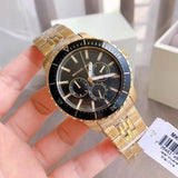 Michael Kors Cunningham Multifunction Black Dial Gold Steel Strap Watch For Men - MK7154 Authentic Buy Shop Now