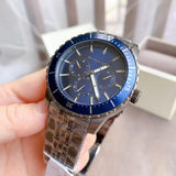 Michael Kors Chronograph Cunningham Multifunction Blue Dial Grey Steel Strap Watch For Men - MK7155 Authentic Buy Shop Now