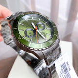 Michael Kors Cunningham Multifunction Chronograph Green Dial Grey Steel Strap Watch For Men - MK7158 Authentic Buy Shop Now