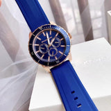 Michael Kors Cunningham Multifunction Blue Dial Blue Rubber Strap Watch For Men - MK7163 Authentic Buy Shop Now