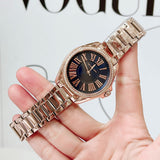 Michael Kors Kacie Three Hand Black Dial Rose Gold Steel Strap Watch for Women - MK6930 Authentic Buy Shop Now