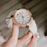 Michael Kors Sidney Chronograph White Dial Beige Leather Strap Watch For Women - MK6949 Authentic Buy Shop Now