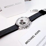 Michael Kors Brecken Chronograph Silver Dial Grey Leather Strap Watch For Men - MK8922 Authentic Buy Shop Now