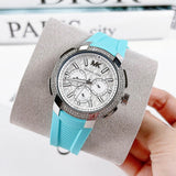 Michael Kors Sidney Multifunction Analog White Dial Turquoise Silicone Strap Watch For Women - MK7246 Authentic Buy Shop Now