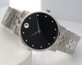 Movado Museum Classic Diamonds Black Dial Silver Steel Strap Watch for Men - 0607201 Authentic Buy Shop Now