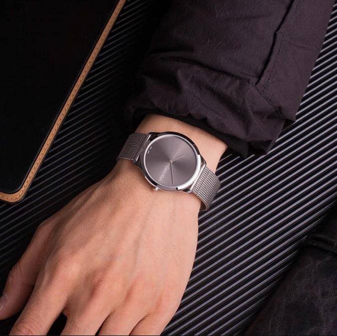 Calvin Klein Minimal Grey Dial Silver Mesh Bracelet Watch for Men - K3M211Y3 Authentic Buy Shop Now