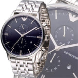 Emporio Armani Gianni Chronograph Blue Dial Silver Steel Strap Watch For Men - AR1648 Authentic Buy Shop Now