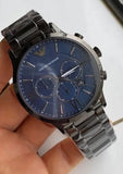 Emporio Armani Giovanni Chronograph Blue Dial Grey Steel Strap Watch For Men - AR11348 Authentic Buy Shop Now
