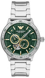 Emporio Armani Meccanico Chronograph Automatic Green Dial Silver Steel Strap Watch For Men - AR60053 Authentic Buy Shop Now