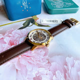 Fossil Townsman Automatic Skeleton Gold Dial Brown Leather Strap Watch for Men - ME3043 Authentic Buy Shop Now