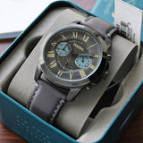 Fossil Grant Chronograph Gunmetal Grey Dial Grey Leather Strap Watch for Men - FS5183 Authentic Buy Shop Now