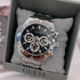 Guess Continental Black Dial Silver Steel Strap Watch for Men - GW0260G1 Authentic Buy Shop Now