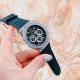 Guess Momentum Chronograph Crystals Black Dial Black Silicone Strap Watch For Men - GW0518G1 Authentic Buy Shop Now