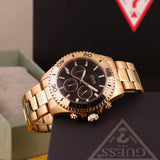 Guess Chaser Chronograph Black Dial Rose Gold Steel Strap Watch for Men - W0170G3 Authentic Buy Shop Now