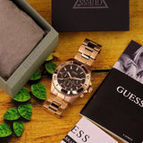 Guess Chaser Chronograph Black Dial Rose Gold Steel Strap Watch for Men - W0170G3 Authentic Buy Shop Now