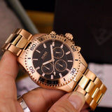 Guess Chaser Chronograph Black Dial Rose Gold Steel Strap Watch for Men - W0170G3 Authentic Buy Shop Now