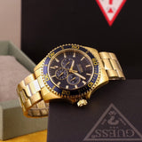 Guess Chaser Multifunction Blue Dial Gold Steel Strap Watch for Men - W0172G5 Authentic Buy Shop Now
