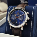 Maserati Epoca Chronograph Blue Dial Brown Leather Strap Watch For Men - R8871618014 Authentic Buy Shop Now