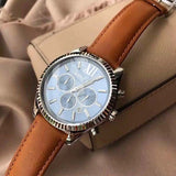 Michael Kors Lexington Chronograph Blue Dial Brown Leather Strap Watch For Men - MK8537 Authentic Buy Shop Now