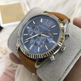 Michael Kors Lexington Chronograph Blue Dial Brown Leather Strap Watch For Men - MK8537 Authentic Buy Shop Now
