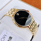 Movado Veturi Black Dial Gold Steel Strap Watch for Women - 0606935 Authentic Buy Shop Now
