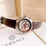 Versace Classic Chronograph Quartz Silver Dial Brown Leather Strap Watch For Men - VEV700119 Authentic Buy Shop Now
