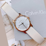 Calvin Klein City Silver Dial White Leather Strap Watch for Women - K2G236X6 Authentic Buy Shop Now