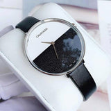 Calvin Klein Rise White Grey Dial Black Leather Strap Watch for Women - K7A231C3 Authentic Buy Shop Now