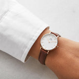 Daniel Wellington Classic Petite St Mawes White Dial Brown Leather Strap Watch For Women - DW00100187 Authentic Buy Shop Now