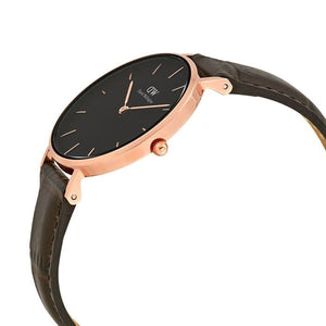 Daniel Wellington Classic Petite York Black Dial Brown Leather Strap Watch For Women - DW00100226 Authentic Buy Shop Now